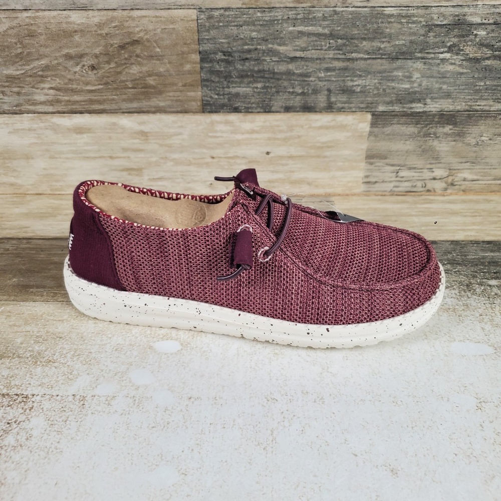 Hey Dude Wendy Stretch Sox Womens Loafer Shoe Sz 7 Burgundy Round Toe Comfort